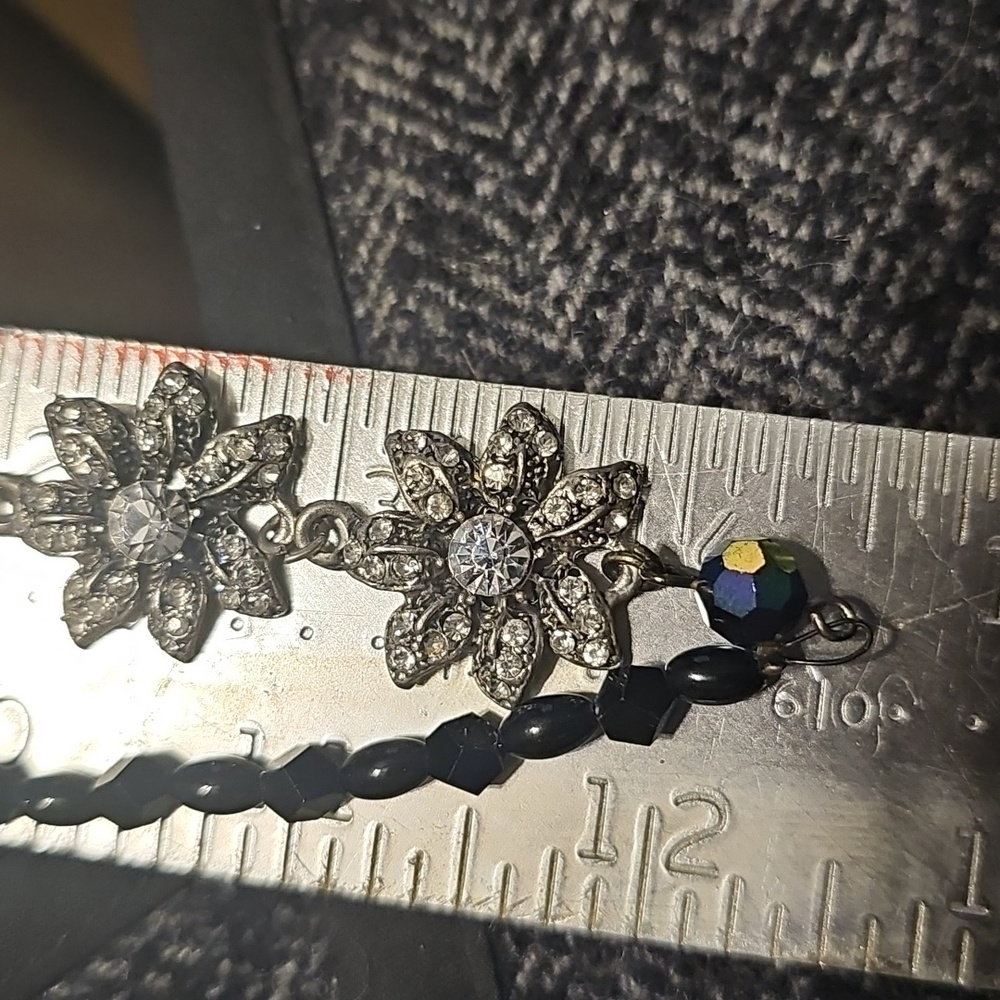 Crystal black 24" Silver Floral Necklace